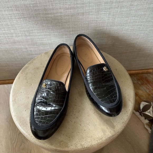 Ralph Lauren Clare Logo Loafer Flats – Black Croc Embossed, size 8.5 B - Picture 3 of 11